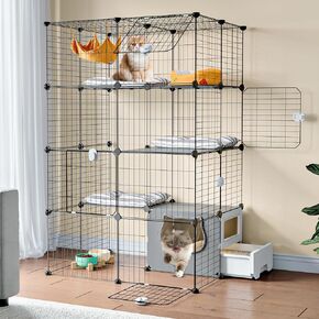 Oneluck Cat Cage with Litter Box, 4-Tier DIY Enclosures Detachable Metal Wire Kennel Indoor Crate Large Exercise Place Ideal for 1-2 Cats