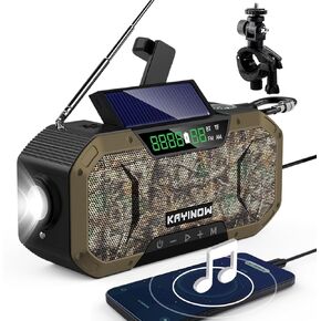 [بلوتوث] مكبر صوت مقاوم للماء لراديو الطوارئ، راديو AM FM محمول، راديو طاقة شمسية بذراع يدوي، بطارية 5000 مللي أمبير في الساعة، راديو NOAA للطقس مع شاحن هاتف محمول بمصباح يدوي، SOS، مشبك دراجة للتخييم في الهواء الطلق in Kuwait
