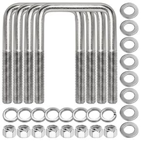 Boat Trailer U-Bolts 3 1/16" Wide x 4 5/16" L x 1/2" D, 8pk Square U Bolt for Boat Trailer,Zinc Plated Nickel Surface,Includes Washers and Nuts