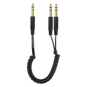 XMSJSIY Coiled Spiral 6.35mm 1/4" Audio Cable, 6.35mm Stereo TRS Male to Dual 6.35mm TRS Female Audio Jack Extension Cable Y Splitter Cable Connector Audio Speaker Cable (Male to 2 Female)