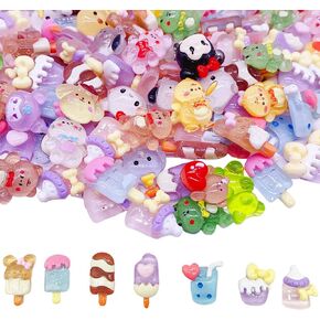 JINDUODUO 100 Pcs Flatback Mini Resin Slime Charms Bulk for Nail Art Crafts, Flatback 3D Mixed for DIY Scrapbooking Crafting