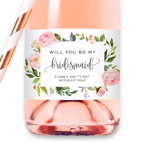 Set of 12 Blush Pink Floral Bridesmaid Proposal Mini Champagne Bottle Labels, WATERPROOF Polyester Mini Wine Bottle Labels, Proposal Idea for Bridesmaids, Maid of Honor & Matron of Honor