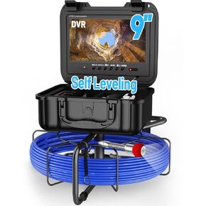 Sewer Camera Self Leveling, Anysun Sewer Inspection Camera 200ft with 9'' Monitor and DVR Recorder with 32GB Card, Pipe Camera with 12 Adjustable Lights, Plumbing Camera for Pipe Inspection