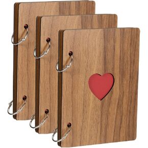 PATIKIL Wooden Scrapbook Album, 3Pcs 6 x 4 inch Scrapbook Photo Album, Guest Book DIY Memory Book with 15 Black Pages, for Christmas Anniversary Birthday Gift,Wooden