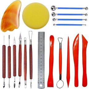 Langqun 18Pcs Pottery Tools Kit, Polymer Clay Tools,Handle Ceramic Tools, for Sculpting, Modeling, Carving, Modeling