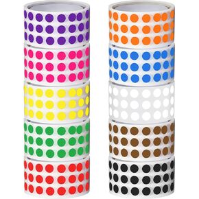 10000 Pieces 1/4 Inch Round Color Coding Labels Roll Assorted Colors Dot Stickers Adhesive Colored Circle Stickers for Inventory Organize, File Classification, 10 Colors