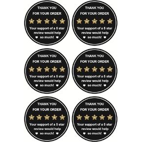 5 Star Review Delivery Labels,2 inch 300pcs Thank You for Your Order Stickers
