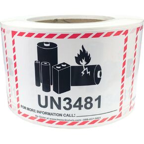 Lithium-Ion Battery Caution Labels, 500-Pack, 3.25 x 4.25 Inch, Fragile Stickers for Shipping Lithium Batteries, Strong Adhesive, 500 Labels Per Roll, Safety Stickers