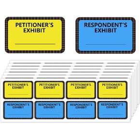 Exhibit Stickers - Yellow Petitioner's & Blue Respondent's, 1.65 x 1 in (400 Pcs/Pack)