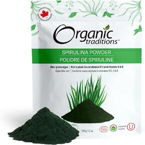Organic Traditions Spirulina Powder Organic Green Spirulina Powder Vegan Non-GMO Superfood, 5.3oz (150g) Bag, 50 Servings per Bag
