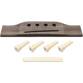 Unxuey 4 String Rosewood Guitar Bridge Ukulele Replacement Parts, Rosewood Bridge with Plastic Nut - 172mm Bridge Length, 4 Guitar String Pins
