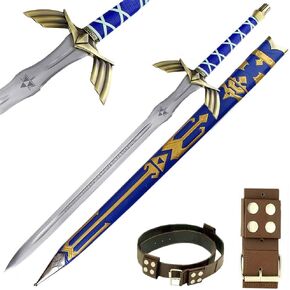 Legend of Zelda FULL TANG Carbon Steel Master Sword SHARPENED Skyward Limited Edition Deluxe w Belt, 14-Blue-BRB
