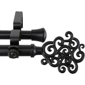 Rod Desyne Tidal Double Curtain Rod, 66"-120", Black