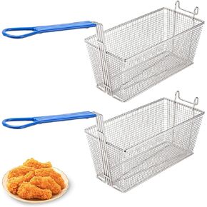 Fryer Basket, 2Pcs Deep Fry Basket -13.2"x 6.5"x 5.9" Fry Baskets with Handle for Commercial Restaurant Kitchen for Deep Fryer