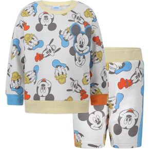Disney Mickey Mouse Boys Sweatshirt and Shorts outfit Set 2 Piece Mickey and Friends for Toddlers and Little Kids