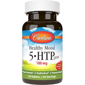 Carlson - Healthy Mood 5-HTP Elite, 100 mg, Serotonin Production, Healthy Mood & Promotes Relaxation, Natural Raspberry Flavor, 120 Tablets
