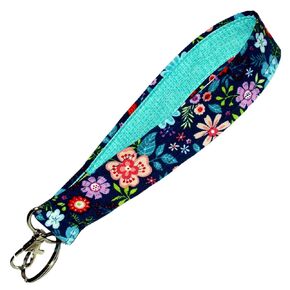 Navy Blue Floral Key Fob - Flower Key Chain - Keychain Strap - 1 x 6 Inch Loop - Cute Purse or Wallet Strap - Handmade by Green Acorn Kitchen