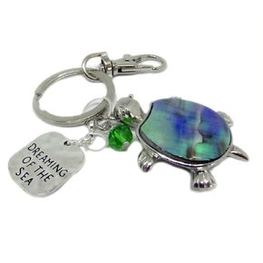 Sea Turtle Keychain - Abalone Shell Car Accessories - Dreaming of the Sea Quote Keychain - Birthday Gift for Her