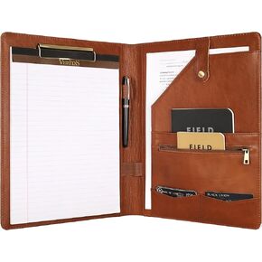 Personalized Leather Padfolio for Lefty, Business Portfolio Binder with Notepad Holder, Legal Pad Portfolio Folder for Men/Women - Khaki