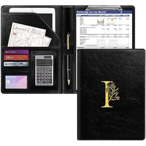 Clipboard Folder Padfolio Portfolio, Letter Leather Storage Clipboard for Cover for Legal Pad Holder 12.7x9.6 Inch Writing Pad, Ideal for Interviews,Resumes,and Conference Documents (Black-D)