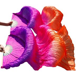 Nimiman المرأة الصينية المصنوعة يدويا الرقص الشرقي الحرير الخيزران الحجاب الطويل مروحة (الوردي الأرجواني والبرتقالي) in Kuwait