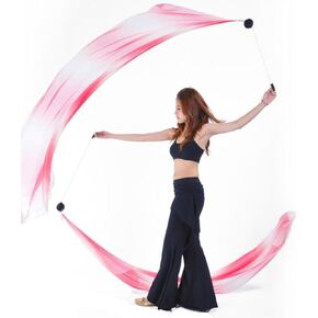 2Pcs Silk Veils Poi Chain Balls Women Belly Dance Poi Streamer Throw Ball Stage Props