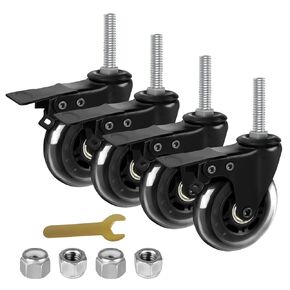 3" Stem Caster Wheels with Safety Dual Locking,Heavy Duty Threaded stem 3/8"-16x1.5" casters, No Noise Swivel Rubber Castors with Sleeve for Industrial Furniture Projects Moving(Set of 4)