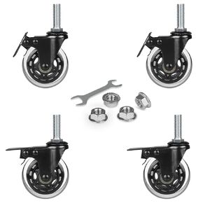 Hirate 3" Locking Swivel Castors, 1/2"-13 x 1.5" Threaded Stem Industrial Casters(Screw Length 38mm), Set of 4 Dual Brake Caster with Nylon Lock Nuts for Furniture Project
