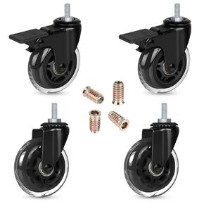Hirate 2" Caster with 5/16"-18UNC Threaded Stem(2 Casters with Brake Lock), 4 Pack Swivel Stem Casters with Screw Inserts for Carts Furniture Trolley DIY Stands