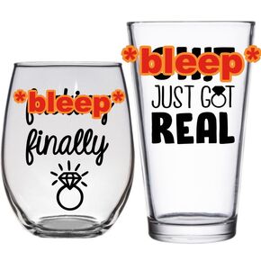Finally Engaged - Funny Engagement Gift for Couple - His & Hers Tumbler Set - Wedding Present - Just Got Real