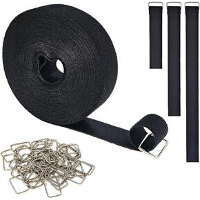 1"x32ft Hook and Loop Straps with 50 Metal Buckles, Cut-to-Length Cinch Strap Heavy Duty Reusable Nylon Securing Cord Ties Fastening Cable Straps for Home Office Outdoor Camping Storage Organizer in Kuwait