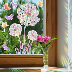Spring Window Clings, Dandelion Flower Static Window Stickers for Spring Decor, Summer Stained Glass Window Clings Double-Sided Reusable Rainbow Butterfly Window Decals for Home Office Window Display in Kuwait
