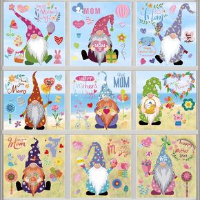 Lucleag 9 Sheets Mother's Day Decorations Window Clings Decorations, Happy Mother's Day Love Cute Gnome Window Clings Window Stickers, Mother's Day Party Decorations Supplies Gifts