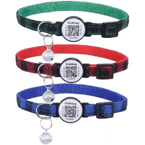 Cat Collar with Name tag,Breakaway Cat Collar QR Code Tag, Personalized Cat ID tag, Cute Kitty Collar with Bells,Pet Online Profile-Scan QR Receive Instant Pet Location Alert Email (Pink)