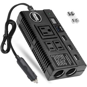 Car Power Inverter 120W 12V 24V DC to 110V AC 4 USB Ports Car Charger Adapter with 3 AC Outlets Dual Cigarette Lighter Charger + Digital LED Display for Phones Tablets PC Laptops (120W)