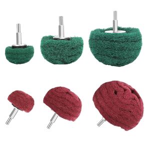 SUNJOYCO 6PCS Nylon Abrasive Buffing Polishing Wheel Drill Attachment Set, Scouring Pads Sanding Mop Power Scrubber Cleaning Polishing Kit, 1/4" Shank for Polishing Surface Rust Removal (Green & Red)