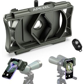 APEXEL 360° Telescope Phone Adapter, Upgraded Binocular Photo Adapter for Android & iPhone, Smartphone Mount for Telescope, Monocular, Microscope, Spotting Scope. (Including Bluetooth Shutter Remote)