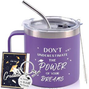 CUPLOOV 2024 هدايا التخرج لها - كوب قهوة التخرج الأرجواني/كوب بهلوان مع غطاء سلسلة مفاتيح من القش وبطاقات تهنئة لكبار خريجي الكلية وزملاء الدراسة والأصدقاء in Kuwait