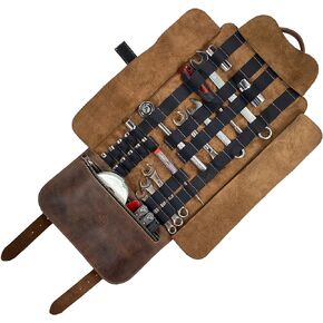 Hide & Ride, Motorcycle Tool Roll Bag, Motorbike Saddlebag, Wrench Organizer for Commuters, Storage Accessory Pouch, Full Grain Leather, Handmade Biker Essentials, Bourbon Brown