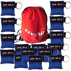 Elysaid 100Pcs/Pack CPR Barrier Mask With Keychain CPR Face Shield AED Blue Pouch CPR 30:2 In Back Bag