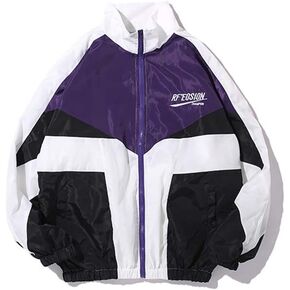 Floette Retro Colorblocked Track Jacket Windbreaker Jacket Athletic Hip Hop Outdoor Windproof Coat
