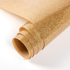 HTVRONT Smart Iron On Vinyl (13in x 3ft, Gold Glitter HTV) Heat Transfer Vinyl Rolls- Gold Glitter HTV Vinyl for Shirts, Glitter Iron on Vinyl Easy to Cut & Weed