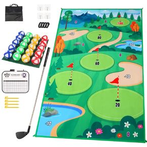 Velcro Golf Chipping Game Mat Golf Games for Adults Indoor Outdoor Golf Games for Kids Play Equipment Stick Chip Golf Game for Home Backyard Office Sticky Golf Mat Game(Golf Club Included)