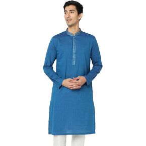 In-Sattva Men's Indian Embroidered Banded Collar Artistic Long Kurta Tunic