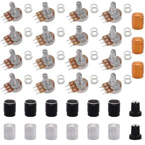 TWTADE WH148 B5K-100K Ohm Potentiometer Kit Linear Taper Adjustable Rotary Potentiometer with Aluminum Alloy Knobs,Plastic Knobs,Nuts and Washers H-067