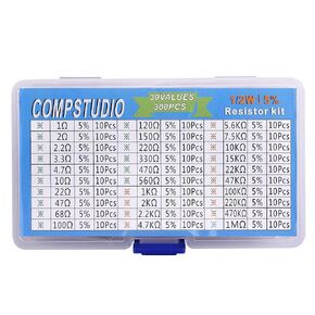 1/4W 5% 45 Values 900Pcs Carbon Film Resistor Kit Resistors Assortment 0 Ohm~1M Ohm Assorted Resistors RoHS Compliant with ±5% Tolerance