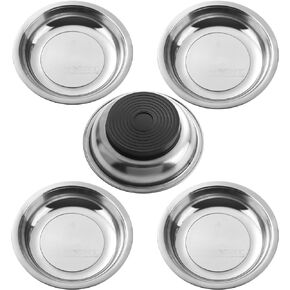 CYEAH 5 Piece Magnetic Bowl Trays Set, 4" Round Magnetic Trays Set, Stainless Steel Magnet Tool Tray Parts Holder for Screw Socket Nuts Bolts Metal Parts & Tool Organization (Silver)