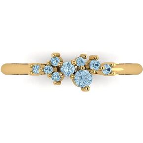 0.17 ct Brilliant Round Cut Natural Aquamarine 18K Yellow Gold Engagement Wedding Band SZ 6.75