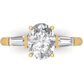 Clara Pucci 2.5 ct Oval Baguette cut 3 stone Solitaire Genuine Moissanite Engagement Promise Anniversary Bridal Ring 18K Yellow Gold
