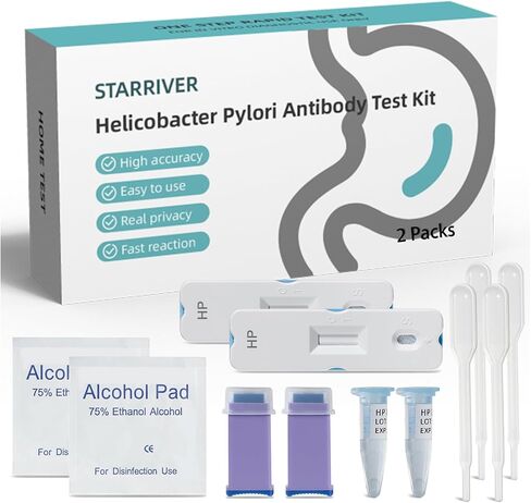 STARRIVER 2 مجموعات اختبار H Pylori، مجموعات اختبار هيليكوباكتر بيلوري في المنزل، مجموعات اختبار H. Pylori، اختبار ذاتي h-Pylori للاستخدام المنزلي، سهل الاستخدام in Kuwait